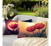 Housse Coussin 30x50 Lot de 2 Coucher de soleil Coussin Exterieur Impermeable Lin Taie Oreiller, Taie d'oreiller Décoratives à Motif Tulipe, avec Fermeture Éclair Invisible, pour Decoration Maison W-1
