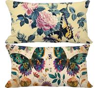 Housse Coussin 30x50 Rétro Lot de 2 Papillon Coussin Exterieur Impermeable Doux Rectangle Taie Oreiller avec Fermeture Eclair Caché pour Decoration Salon Maison Canape Exterieur Jardin Cadeau -5863z