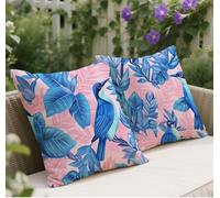 Housse Coussin 35x35 Bleu Automne Coussin Oiseau Motif, Decoration Maison Housse Oreiller, Lin Coussins Exterieur Impermeable, Taie Oreiller de Canapé Coussincarré Lot de 2 pour Salon Chambres w-291