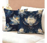 Housse Coussin 35x35 Bleu Marine Lot de 2, Lotus Housse de Coussin Velours, Doux Confort Taies d'oreiller Imperméable Extérieur, avec Fermeture Éclair, Décoration de Jardin Salon Canapé Lit K6-269