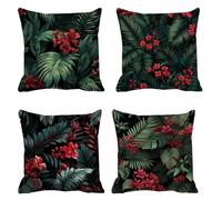 Housse Coussin 35x35 Fleurs Taie d'oreiller, Lot de 4 Lin taie oreiller, Les feuilles Carré oreiller pour maison décor O Automne Cadeaux, Fermeture à glissière invisible, Lavable en machine. B-381