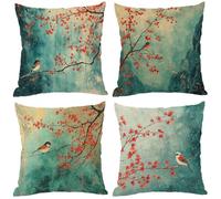 Housse Coussin 35x35 Lot de 4 Fleur Housses de Coussin RéTro, Double Face Impression Extérieure Impermeable Lin Cushion Covers, Fermeture Éclair Invisible pour Jardin Decoration, Cadeau Femme Z-335