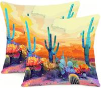 Housse Coussin 35x35cm Lot de 2 DéSert De Cactus Exterieur Impermeable Canape Coussin Jardin Housse de Coussins Lin Coussins Decoratif Taie Oreiller Carrée d'oreiller Salon Coussins BL4R-878