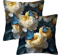 Housse Coussin 35x35cm Lot de 2 Housse de Coussins Papillon Pivoine Fleur Exterieur Impermeable Canapé Oreiller Lin Décoratif d'oreiller, pour Maison Jardin Chaise Été Décoration Oreiller L5JT-304
