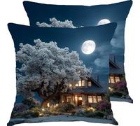Housse Coussin 35x35cm Lot de 2 Lune RéTro Canape Coussin Exterieur Impermeable Salon Jardin Housse de Coussins, Lin Coussins Decoratif Taie Oreiller pour Cadeaux X4JJ-186
