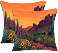 Housse Coussin 35x35cm Lot de 2 Montagnes, Cactus Exterieur Impermeable Canape Coussin Jardin Housse de Coussins Lin Coussins Decoratif Taie Oreiller Carrée d'oreiller Salon Coussins BL4R-770