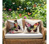 Housse Coussin 35x35cm Papillon Coussin Exterieur Impermeable Lin Japon Coussins Canape, Double face Lot de 2 Taie Oreiller pour Salon de Jardin Balcon, Decoration Maison Salon Chambre, Cadeau RG-1053