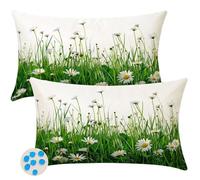 Housse Coussin 35x55 cm Lot de 2 Extérieur Imperméable Housse de Coussin Fleurs Taie D'Oreiller Decoratif Marguerites Printemps Housses Coussins Exterieures pour Canapé Salon Jardin Décoration -SC168