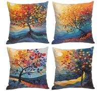 Housse Coussin 40 x 40 Lot de 4, Arbre Coloré Housse Coussin Canape 40x40 cm 4 Pièces, Carrées Soft Abstrait Motif Housse Coussin Salon de Jardin Exterieur Salon Decoration, Cadeau Homme, 40x40cm