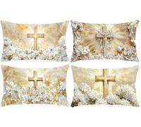 Housse Coussin 40 x 80 cm, Lot de 4 Coussin Exterieur, Croix de fleurs Taie Oreiller Rectangulaire Lin Decoratif Protege Oreiller Coussins pour Salon de Jardin Exterieur Canapé Lit Decor Maison T-401