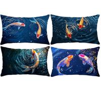 Housse Coussin 40 x 80 cm, Lot de 4 Coussin Exterieur, Le poisson d'or Taie Oreiller Rectangulaire Lin Decoratif Protege Oreiller Coussins pour Salon de Jardin Exterieur Canapé Lit Decor Maison T-442