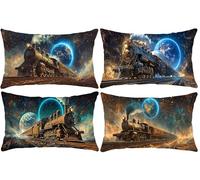 Housse Coussin 40 x 80 cm, Lot de 4 Coussin Le train de la terre Taie Oreiller Rectangulaire Lin Decoratif Protege Oreiller Coussins pour Salon de Jardin Exterieur Canapé Lit Decor Maison T-141