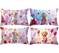 Housse Coussin 40 x 80 cm, Lot de 4 Coussin Mignon chien tasse à thé Taie Oreiller Rectangulaire Velours Decoratif Protege Oreiller Coussins pour Salon de Jardin Exterieur Canapé Lit Decor Maison T464