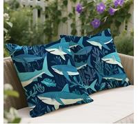 Housse Coussin 40x40 Bleu Automne Coussin Requin Motif, Velours Decoration Maison Housse Oreiller, Coussins Exterieur Impermeable, Taie Oreiller de Canapé Coussincarré Lot de 2 Salon Décor w-325