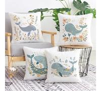 Housse Coussin 40x40 cm Dessin Animé, Lot de 4 Décoratif Taie d'oreiller en Peluche Courte, Housse de Coussin Exterieur Impermeable pour Salon de Jardin Chambre Canapé Chaise Lit Baleine L-G208