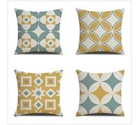 Housse Coussin 40x40 Coussin Extérieur Imperméable Lin Housse de Coussin Jaune Bleu Lot de 4 Housses de Coussins Décoratifs Housse Coussin Canapé pour Jardin Déco d'extérieur Taie Oreiller A10