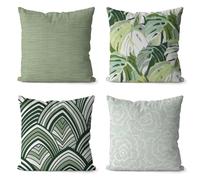 Housse Coussin 40x40 Fleur De Feuille Verte Housse de Coussin 40 x 40 Protège Oreiller Coton Lin Taie d'oreiller Fermeture à Glissière Cachée Coussins Décoratifs Coussins Canapé Lot de 4