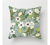 Housse Coussin 40x40 Fleur Feuilles Vertes Housse de Coussin 40 x 40 Protège Oreiller Coton Lin Taie d'oreiller Fermeture à Glissière Cachée Coussins Décoratifs Coussins Canapé Lot de 1