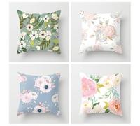 Housse Coussin 40x40 Fleurs Blanches Vertes Housse de Coussin 40 x 40 Protège Oreiller Coton Lin Taie d'oreiller Fermeture à Glissière Cachée Coussins Décoratifs Coussins Canapé Lot de 4