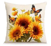 Housse Coussin 40X40 Fleurs Papillon Décoratif Canapé Taie d'oreiller Housses De Coussin en Lin Coussin Exterieur- Coussin Canape avec Fermeture Enveloppe-Hypoallergénique Anti-Acariens