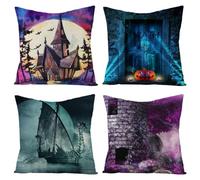 Housse Coussin 40X40 La Veille d'halloween Décoratif Canapé Taie d'oreiller Housses De Coussin en Lin Coussin Exterieur- Coussin Canape avec Fermeture Enveloppe-Hypoallergénique Anti-Acariens