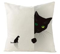 Housse Coussin 40X40 Le Chat Noir Décoratif Canapé Taie d'oreiller Housses De Coussin en Lin Coussin Exterieur- Coussin Canape avec Fermeture Enveloppe-Hypoallergénique Anti-Acariens