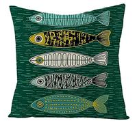 Housse Coussin 40X40 Le Poisson Vert Décoratif Canapé Taie d'oreiller Housses De Coussin en Lin Coussin Exterieur- Coussin Canape avec Fermeture Enveloppe-Hypoallergénique Anti-Acariens