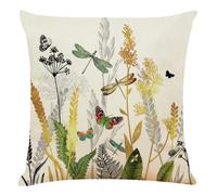 Housse Coussin 40x40 Libellule Vert Jaune Housse Coussin Exterieur Lin Lavable Coussin Canape Housse de Coussin avec Fermeture éclair Invisible Coussin Decoratif pour Salon Voiture Bureau
