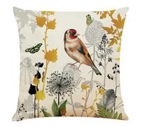 Housse Coussin 40x40 Oiseau Papillon Beige Housse Coussin Exterieur Lin Lavable Coussin Canape Housse de Coussin avec Fermeture éclair Invisible Coussin Decoratif pour Salon Voiture Bureau