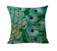 Housse Coussin 40x40 Plumes De Paon Vert Taie Oreiller Canape Salon Lin Carré Chambre Chaise Housse Coussin Exterieur Jardin Automobile Coussins Décoratifs