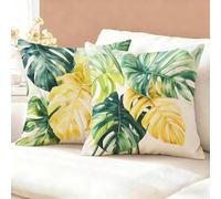 Housse Coussin 40x40 Vert Lot de 2, Feuilles Housse de Coussin Velours, Doux Confort Taies d'oreiller Imperméable Extérieur, Fermeture Éclair, Lavable en Machine, Décor de Jardin Salon Canapé K6-983