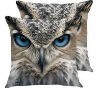 Housse Coussin 40x40cm Lot de 2 ForêT De Hiboux Canape Coussin Exterieur Impermeable Salon Jardin Housse de Coussins, Lin Coussins Decoratif Taie Oreiller pour Cadeaux X4JJ-532