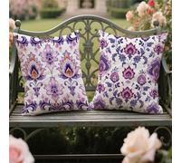 Housse Coussin 40x40cm Lot de 2 Pourpre Coussin Extérieure Imperméable Lin Carré Taie Oreiller de Jardin Style Nordique Double Face Imprimé Grand Cushion Covers Automne Decoration Femme Cadeaux yw-978