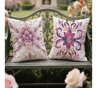 Housse Coussin 40x40cm Lot de 2 Pourpre Coussin Extérieure Imperméable Velours Carré Taie Oreiller de Jardin Style Nordique Double Face Imprimé Grand Cushion Covers Automne Decoration Cadeaux yw-976