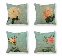 Housse Coussin 40x40cm Lot de 4 Décoratif Canapé Taie d'oreiller Fleurs anciennes,Moderne Lin Doux housse de coussin d'extérieur Taie Oreiller Carré Décoration pour Chambre,Canapé,Chaise,Lit,Jardin