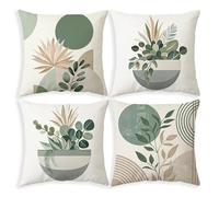 Housse Coussin 40x40cm Lot de 4 Housses de Coussin Décoratif Canapé Taie d'oreiller Housses Coussin en Lin d'extérieur Taie Oreiller Décoration pour Chambre, Chaise, Lit,Jardin Plantes vertes, L-5900