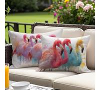 Housse Coussin 40x60 cm Lot de 2, Couleur Coussin Exterieur Impermeable Rectangulaire, Flamants roses Motif Lin Coussins Canape Decoratif Taie Oreiller, pour Printemps été Extérieur Jardin Salon O-25