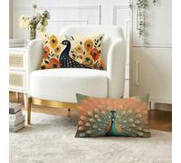Housse Coussin 40x60 cm Lot de 2 Couleur Coussin Exterieur Impermeable Velours Coussins Canape Decoratif Taie d'oreiller, Paon Canapé Rectangulaire Protege Oreiller, pour Decoration Maison O-1596