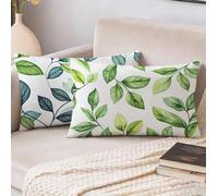 Housse Coussin 40x60 cm Lot de 2, Vert Coussin Exterieur Impermeable, Feuille Rectangulaire Décoratif Canapé Taie Oreiller, Impermeable Lin Taie d'oreiller, pour Printemps Decoration Maison S-125