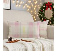 Housse Coussin 40x60 cm Rose Coussin Exterieur Impermeable Lin Taie Oreiller avec Fermeture Éclair Invisible Lot de 2 Tartan Cushion Covers Rectangulaire pour Jardin Automne Decoration Maison 3m-829