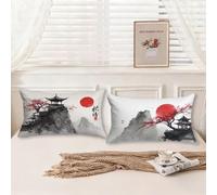 Housse Coussin 40x60 Lot de 2 Housse de Coussin Fleurs de pêcher, sommet de la montagne Motif Conception Double Face Impression Velour Taie Oreiller pour Decoration Salon Chambre, Cadeau Femme,Model99