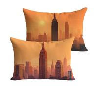 Housse Coussin 40x60cm Orange Brûlé Coussin Canape New York Housse Coussin 2 Pièces Doux Taie en Lin Decoratif D'oreiller, Impression Double Face D'automne Décoration, Chambre Jardin Terrasse Y-P569
