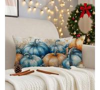 Housse Coussin 40x70 cm Bleu Coussin Exterieur Impermeable Lin Taie Oreiller avec Fermeture Éclair Invisible Lot de 2 Citrouille Cushion Covers pour Jardin Terrasse Automne Decoration Maison 3m-419