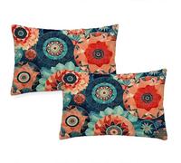 Housse Coussin 40x70 cm Bleu Coussin Exterieur Impermeable Lot de 2 Taie Oreiller Mandala Style Velour Pillow Case Rectangulaire Protege Oreiller ,Pour Extérieur Jardin Coussins Decoratif qq-630