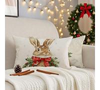 Housse Coussin 40x70 cm Hiver Coussin Exterieur Impermeable Lin Taie Oreiller avec Fermeture Éclair Invisible Lot de 2 Lapin Cushion Covers Rectangulaire pour Jardin Automne Decoration Maison 3m-737