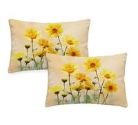 Housse Coussin 40x70 cm Jaune Coussin Exterieur Impermeable Lot de 2 Taie Oreiller Fleur Style Velour Pillow Case Rectangulaire Protege Oreiller ,Pour Extérieur Jardin Coussins Decoratif qq-626