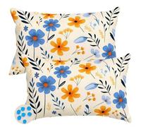 Housse Coussin 40x70 cm Lot de 2 Extérieur Imperméable Housse de Coussin Printemps Taie D'Oreiller Decoratif Floral Housses Coussins Exterieures en Polyester Lin pour Canapé Salon Patio Jardin -SC182