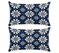 Housse Coussin 40x70 cm Lot de 2 Taies D'Oreillers en Velours Housses de Coussin Bleu Encre Coussins Decoratif Canape Fleur Blanche Taie Oreiller Decoration Maison Salon Chambre pour Canapé (XY278)