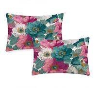 Housse Coussin 40x70 cm Turquoise Coussin Exterieur Impermeable Lot de 2 Taie Oreiller Fleurs Style Lin Pillow Case Rectangulaire Protege Oreiller ,Pour Extérieur Jardin Coussins Decoratif qq-280