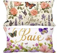 Housse Coussin 40x70 Rétro Lot de 2 Papillon Coussin Exterieur Impermeable Lin Rectangle Taie Oreiller avec Fermeture Eclair Caché pour Decoration Salon Maison Canape Exterieur Jardin Cadeau -5782f
